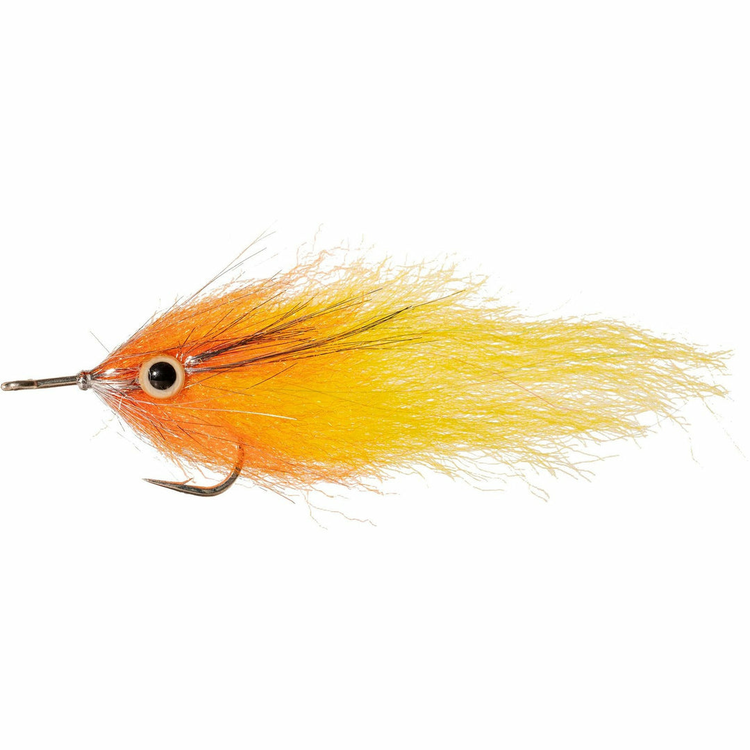 Orange and yellow Tarpon Streamer fishing fly with black hackle feathers and silver hook