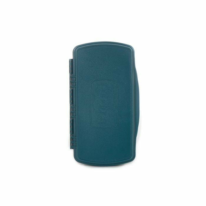 Top View of Closed Dark Teal Fishpond Pescador Fly Box with Embossed Logo