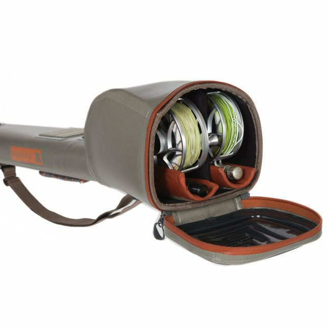 Open Fishpond Thunderhead case showing padded reel slots and accessories