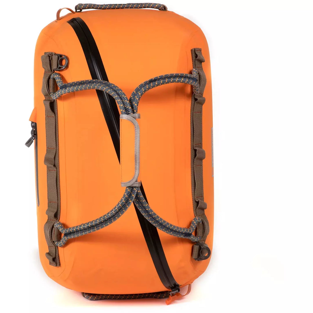 Fishpond Thunderhead Submersible Duffel back view with diagonal zipper and paracord webbing