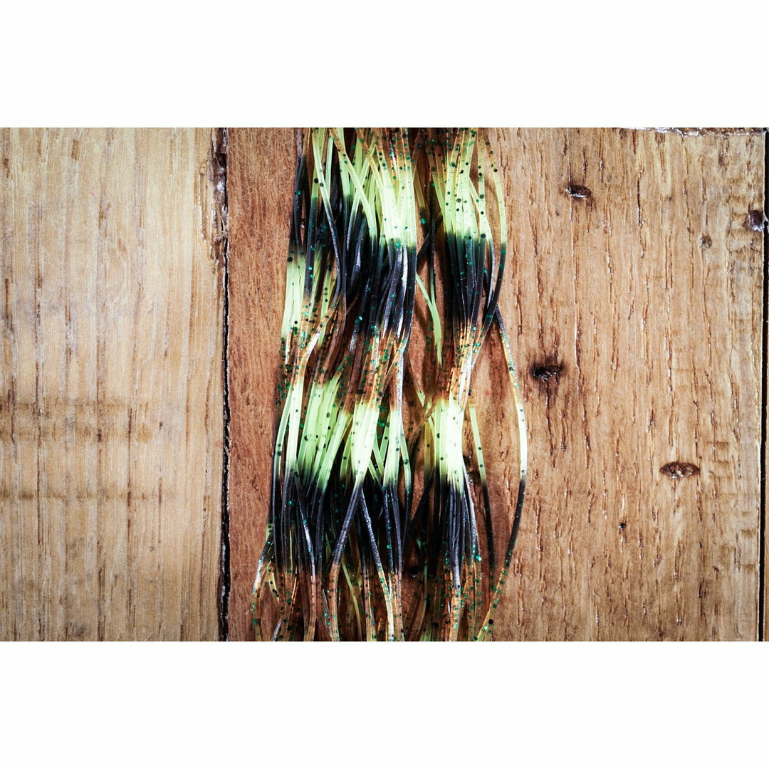 Hareline Fly Enhancer Sili Legs in Chartreuse, Olive, and Black for fly tying