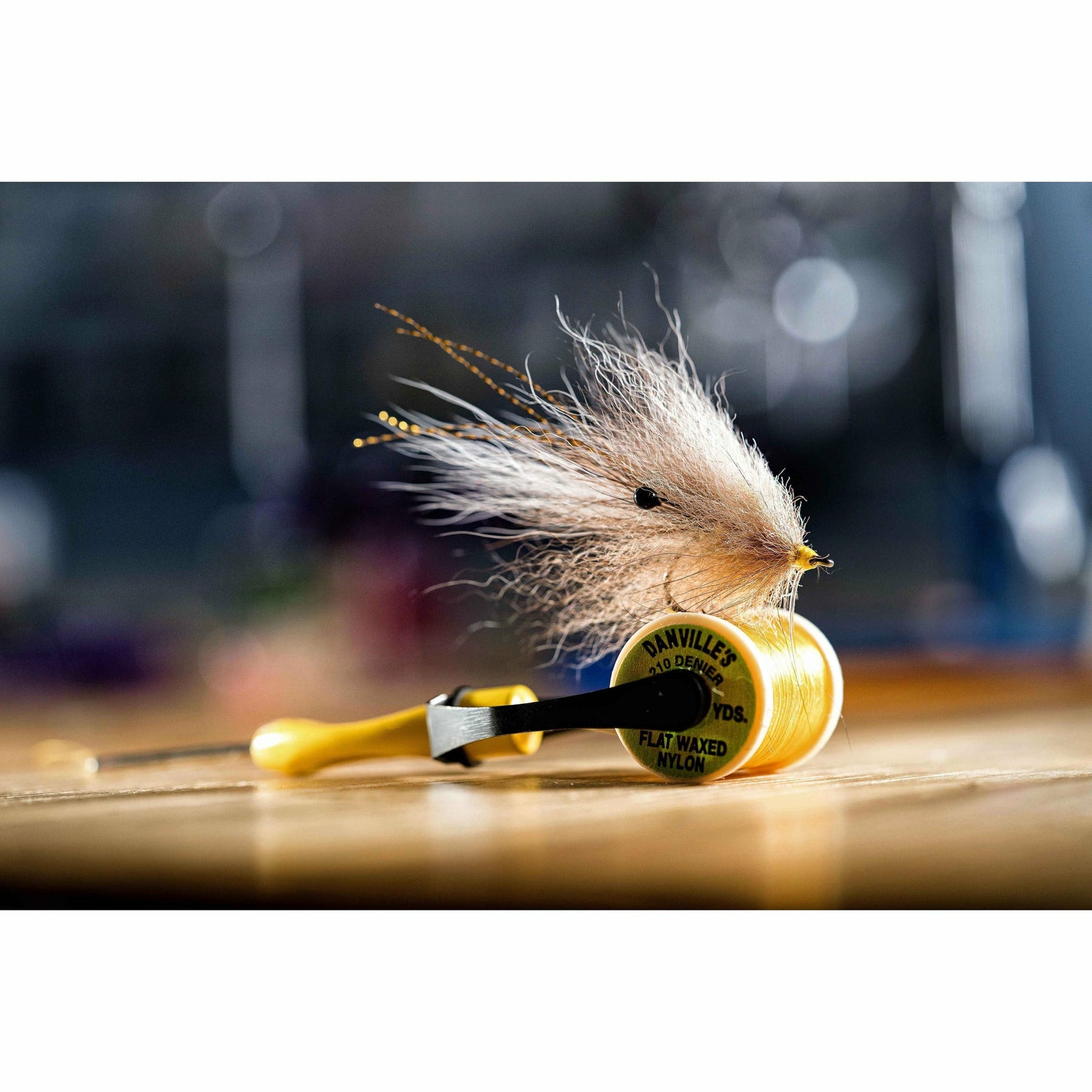 Foxy Shrimp DIY Fly Tying Kit finished fly with white bucktail and gold flash