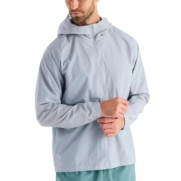 Close-up of elastic cuff on grey ripstop wind-resistant jacket