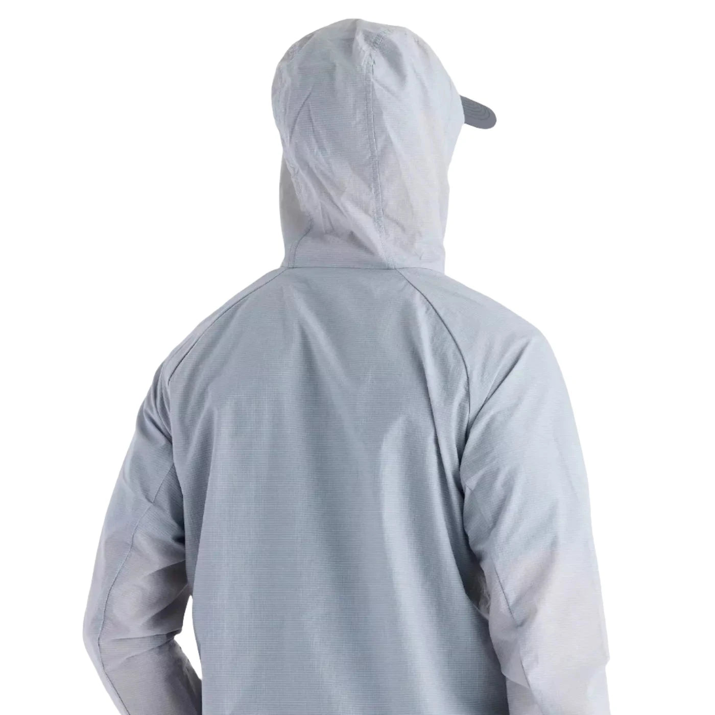 Back view of men's packable shell showing raglan sleeve seams