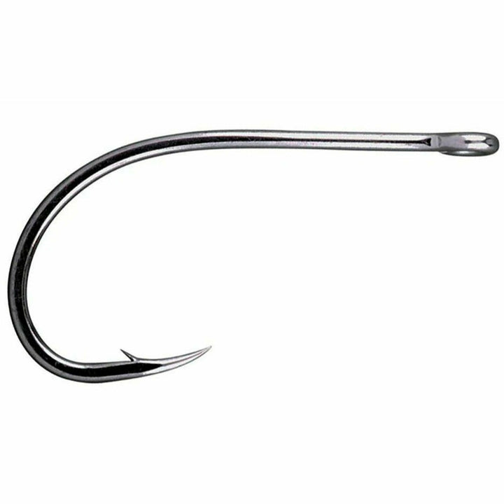 Gamakatsu SL12S 1X Short black fishing hook with long straight shank and sharp barb