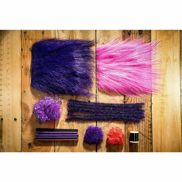 Gangster Gurgler DIY material kit contents including purple pink fur and foam strips