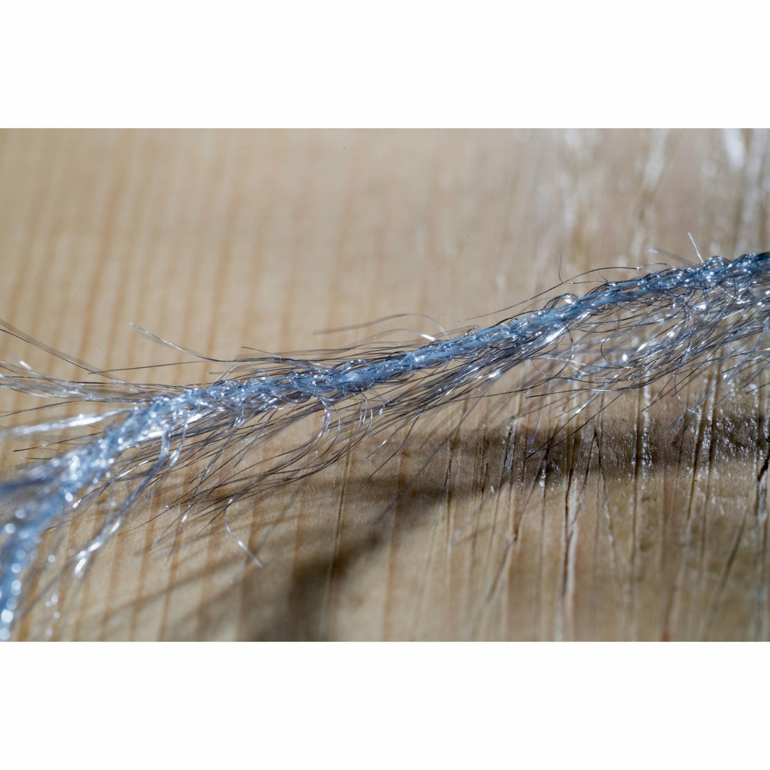Close-up of grey chenille ribbed texture for Krystal Hackle