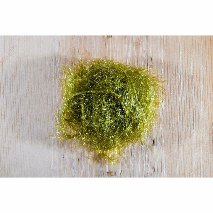 Bundle of olive synthetic chenille hackle with metallic flecks for fly tying