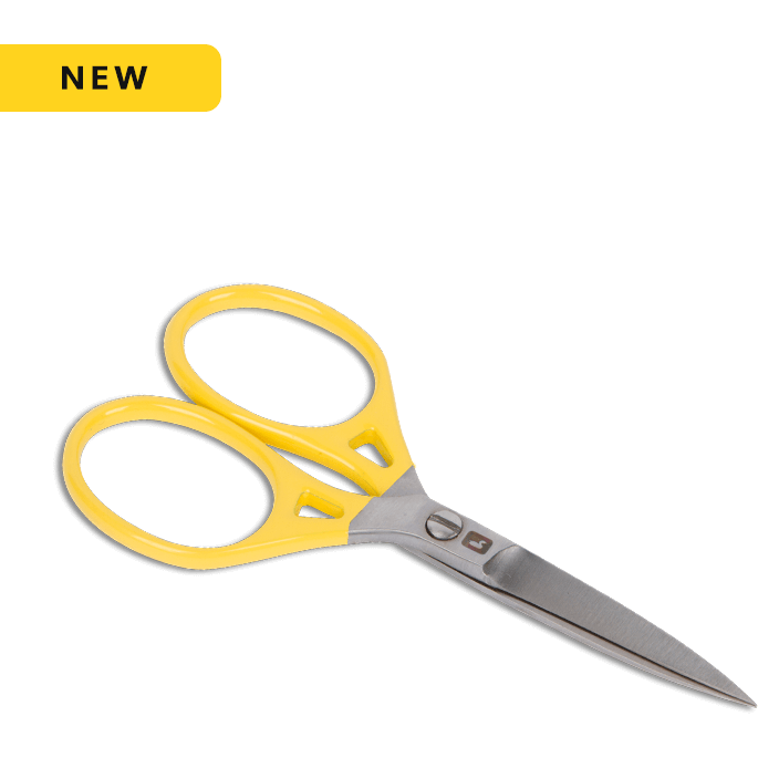 Loon Outdoors Ergo Prime scissors with yellow handles on white background