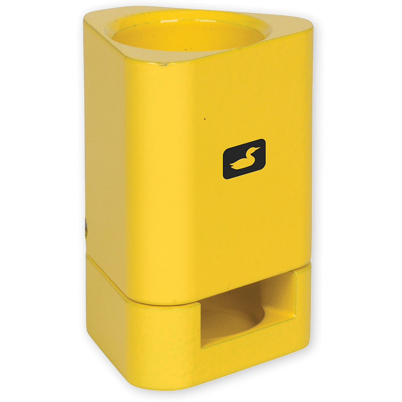 Close-up of yellow Loon Zippy Hair Stacker with magnetic hinge and viewing window