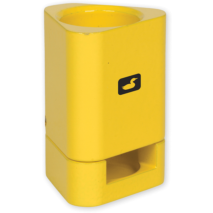 Close-up of yellow Loon Zippy Hair Stacker with magnetic hinge and viewing window