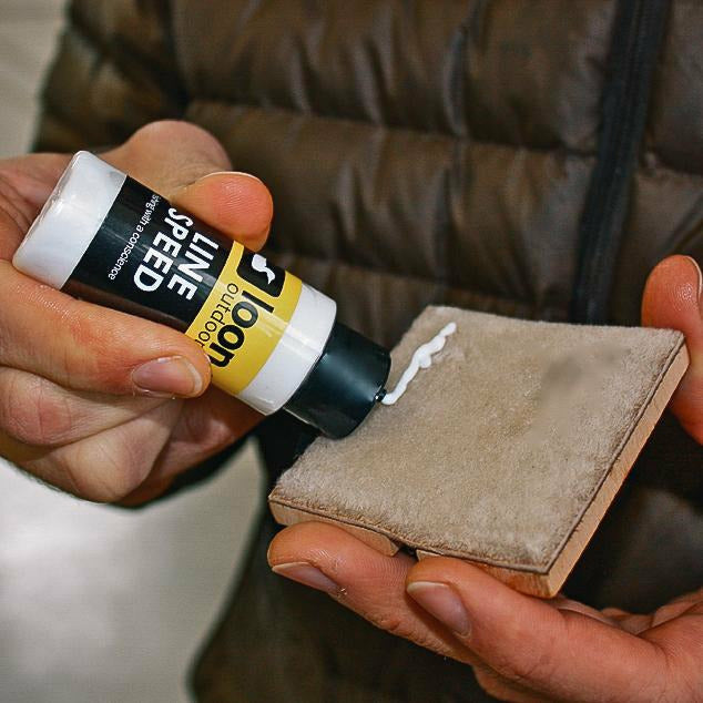 Loon Outdoors Line Speed fly line cleaner being applied to sheepskin pad