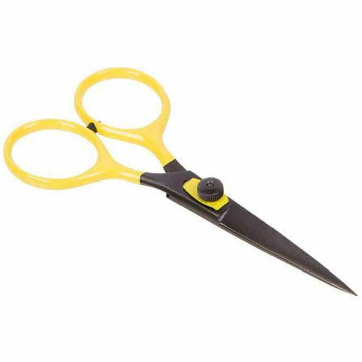 Close-up of knurled tension knob on Loon Outdoors fly tying scissors