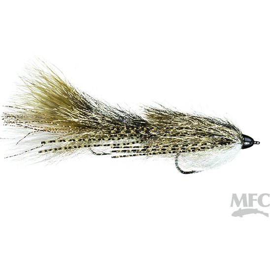 MFC articulated sparkler fly with tan olive mixed fibers and dark speckled glitter detail