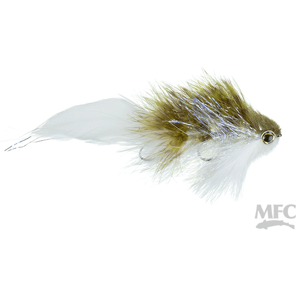 MFC Galloup's Mini Bangtail fly size #06 with olive-brown hackle and white tail