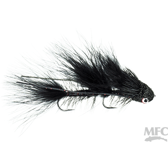 MFC Galloup's Mini Dungeon #06 black streamer fly with red accents