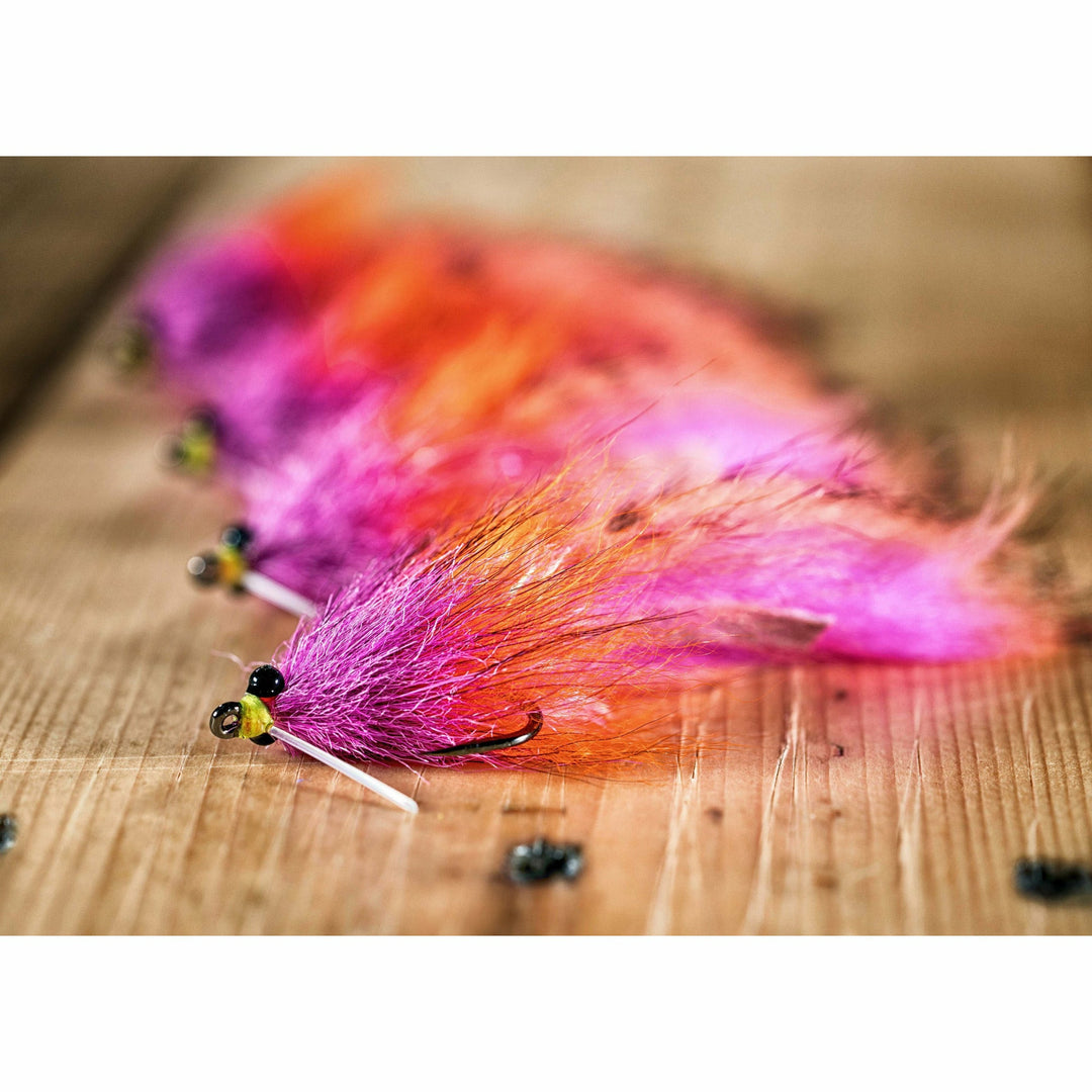 Megalolipop HD DIY Fly Tying Kit finished pink and orange flies