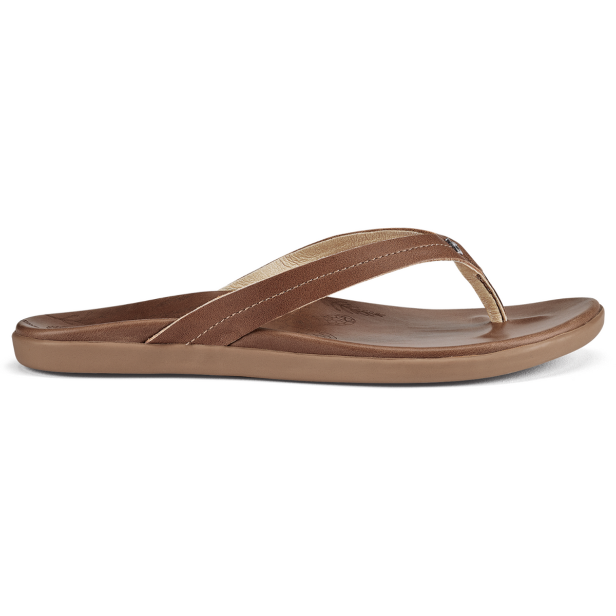 Olukai Honu tan women's leather thong sandal side profile