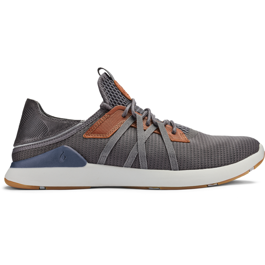 Olukai Mio Lī grey mesh sneaker with kapa leather detail