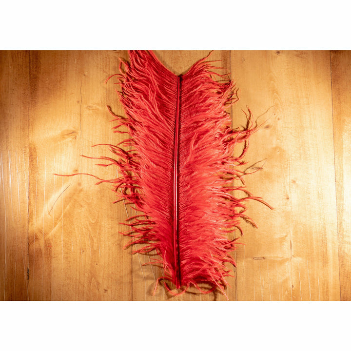 Vibrant red-orange ostrich plume for fly tying patterns