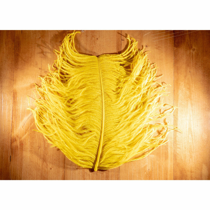 Golden yellow ostrich plume fly tying feather detail