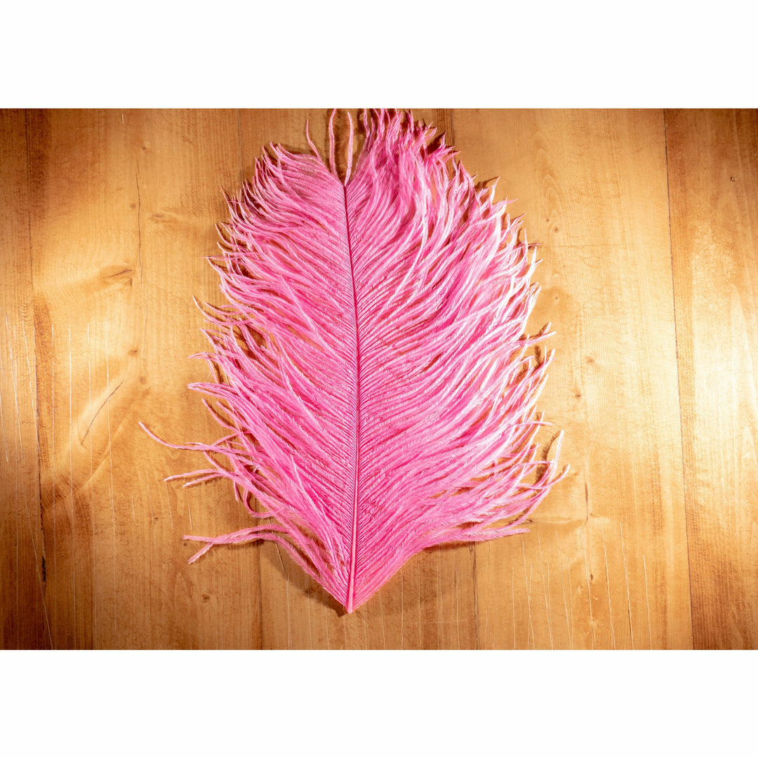 Vivid pink ostrich plume fly tying material detail