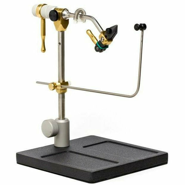 Renzetti Presentation 4000 fly tying vise with black speckled base and brass lever handles