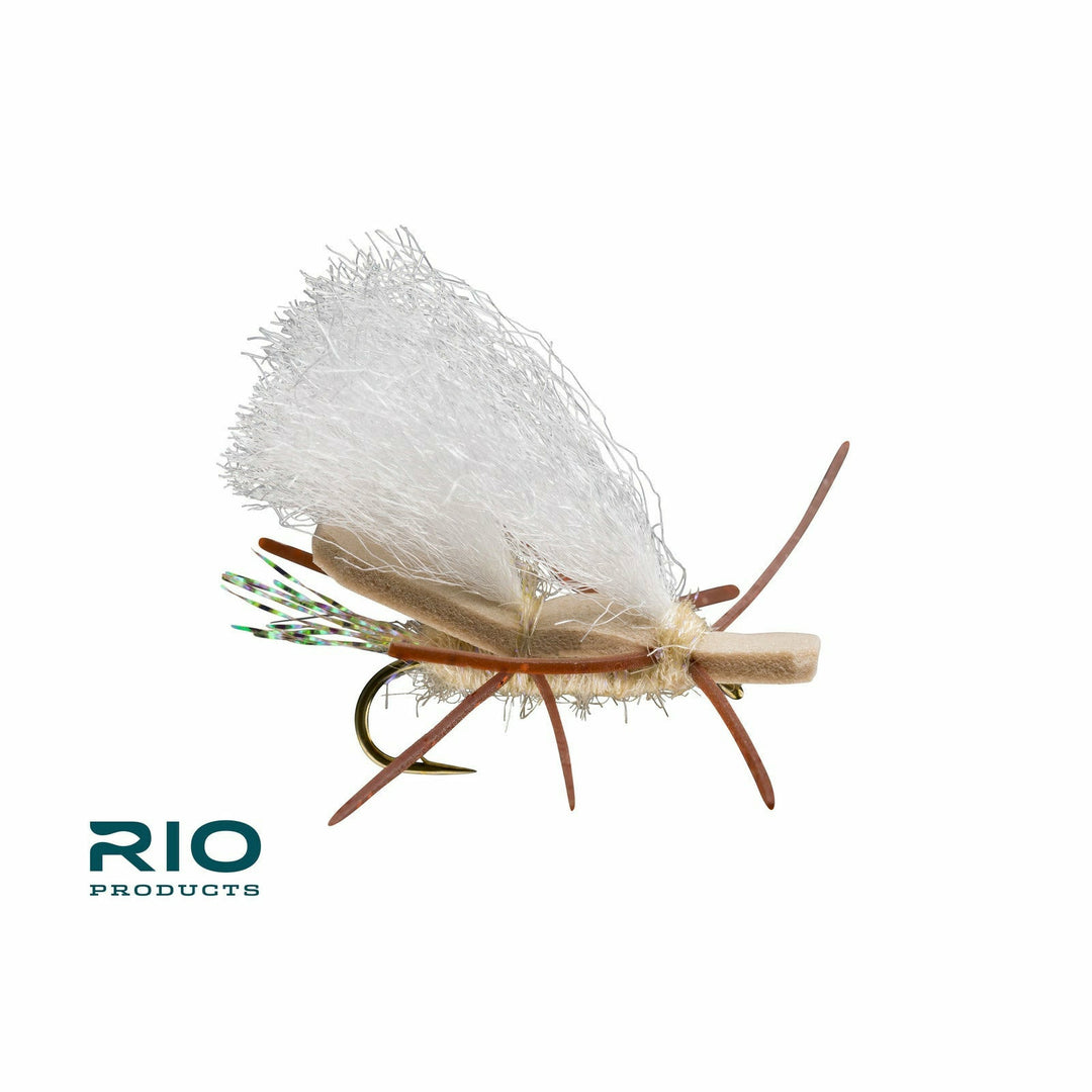 Rio Chubby Chernobyl dry fly in tan beige with natural off-white thread detail