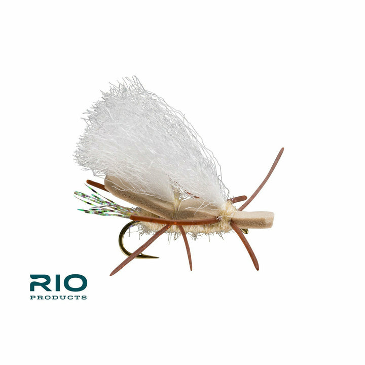 Rio Chubby Chernobyl dry fly in tan beige with natural off-white thread detail