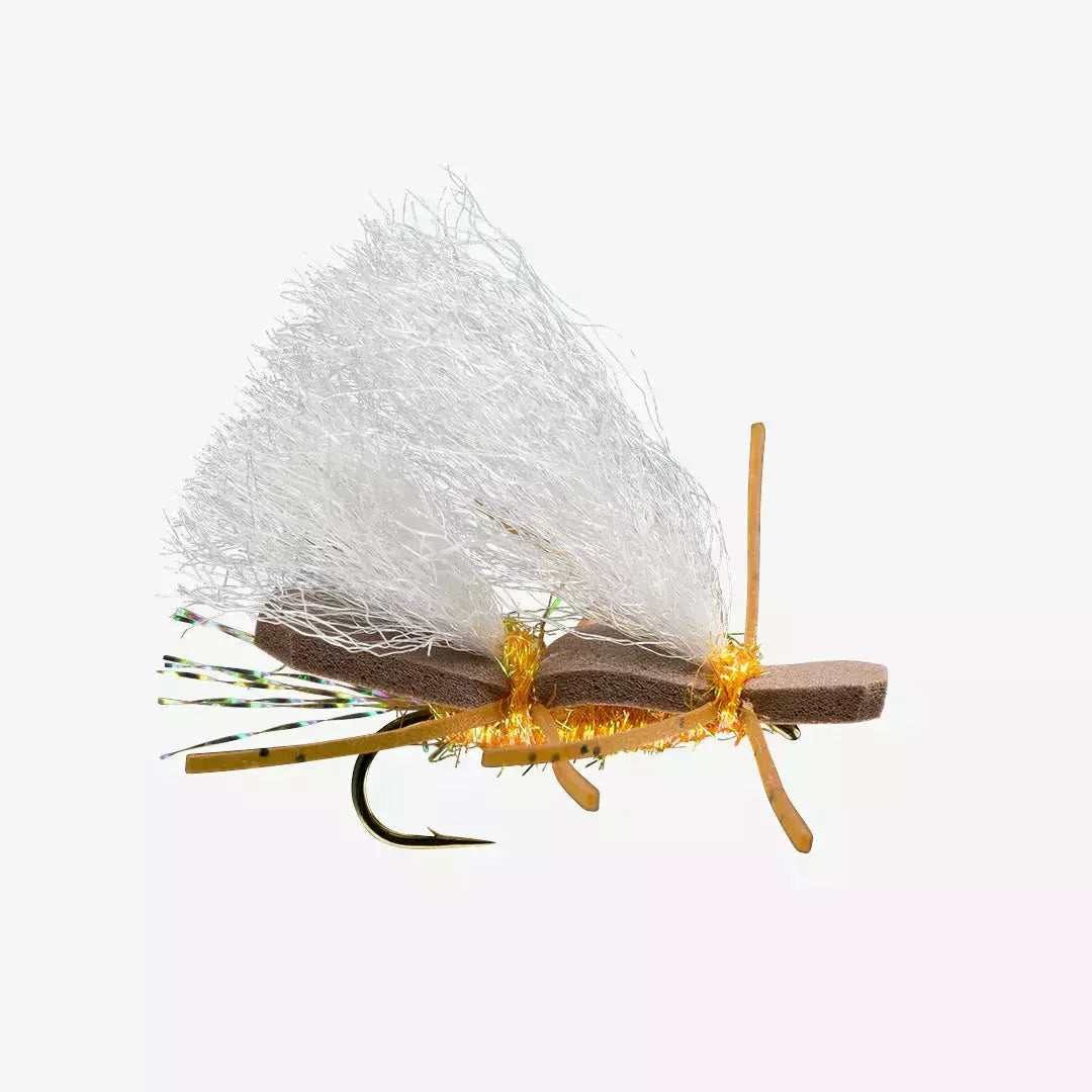 Rio Chubby Chernobyl dry fly with foam body and white polywing