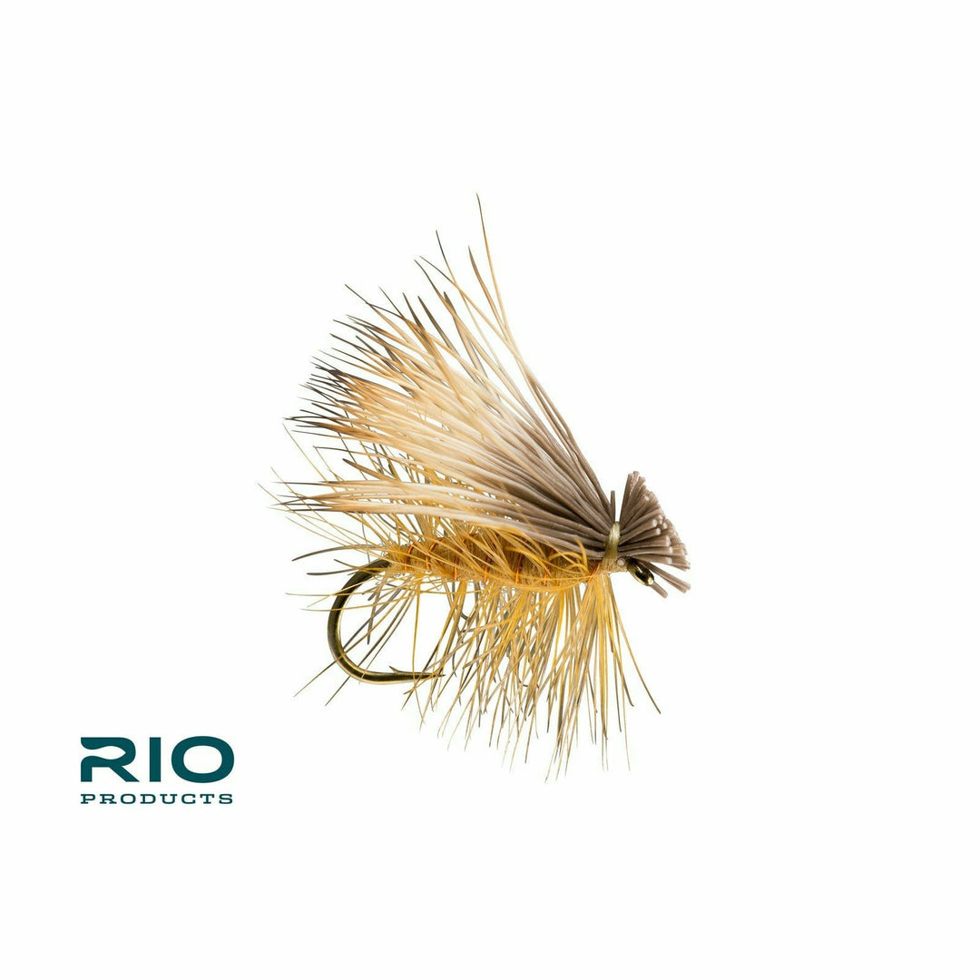 Rio Elk Hair Caddis dry fly featuring mixed tan and grey elk hair wings