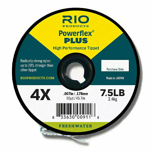 4X Rio Powerflex Plus freshwater tippet spool, 50 yards, 7.5 lb test, clear nylon leader line