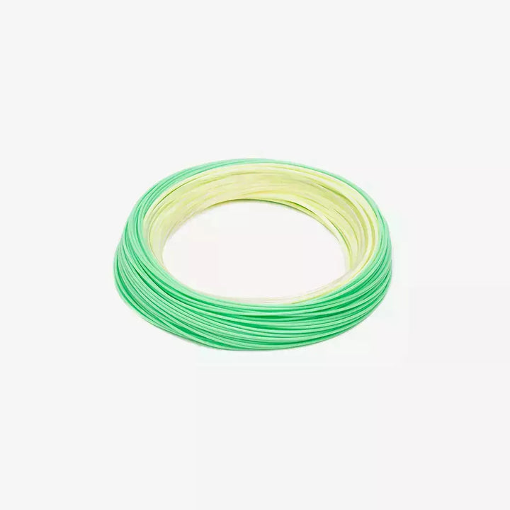 Rio Premier StreamerTip fly line coiled in bright green and yellow