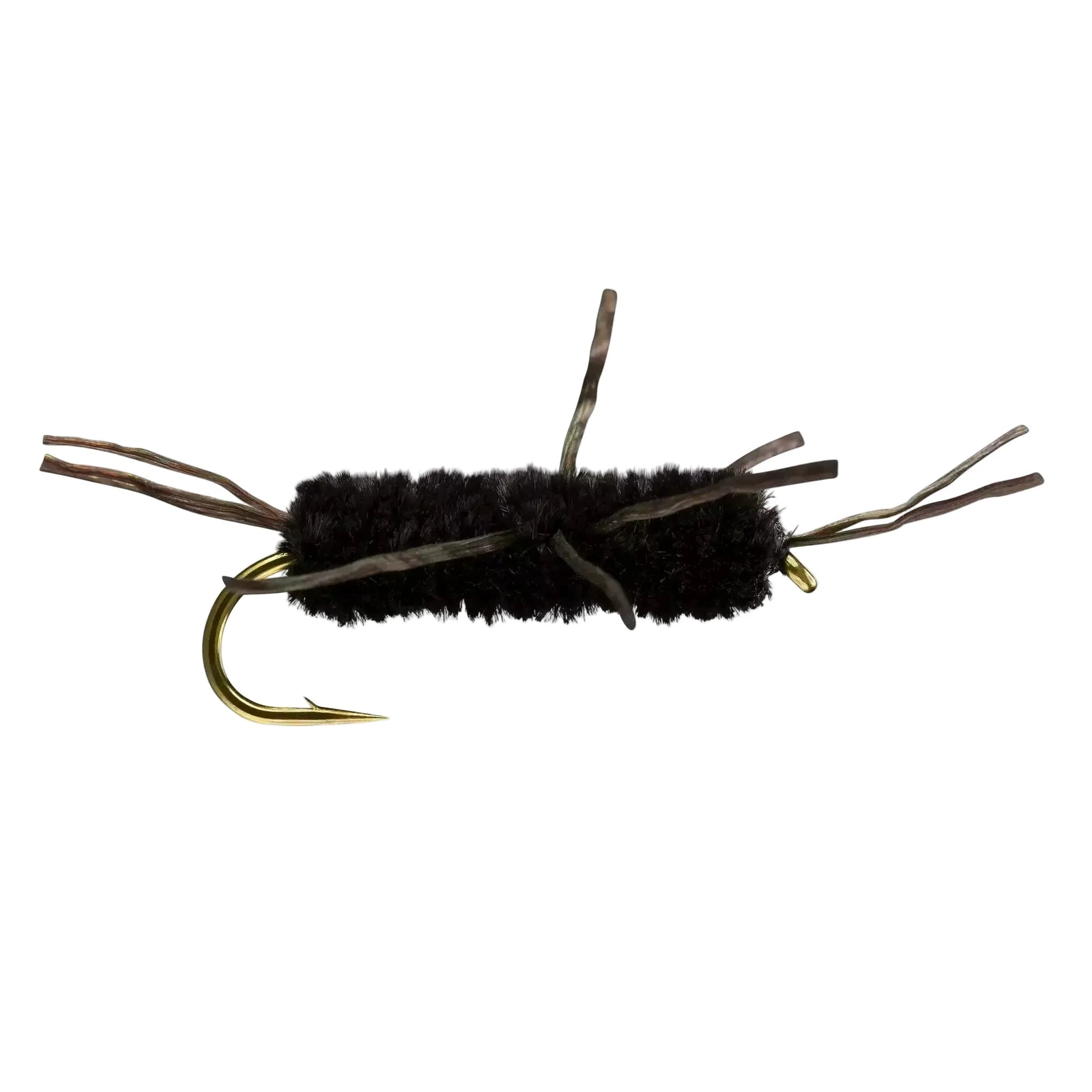 Rio Rubber Legs black fly with straight shank hook and knot-free rubber legs
