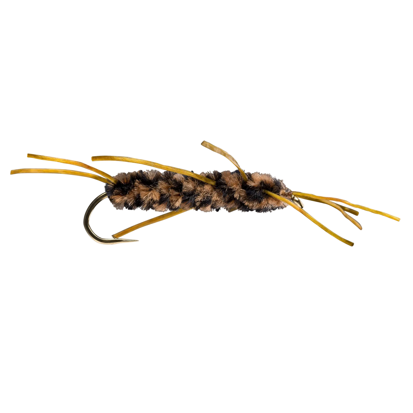 Rio Rubber Legs brown tan segmented fly with silver straight shank hook