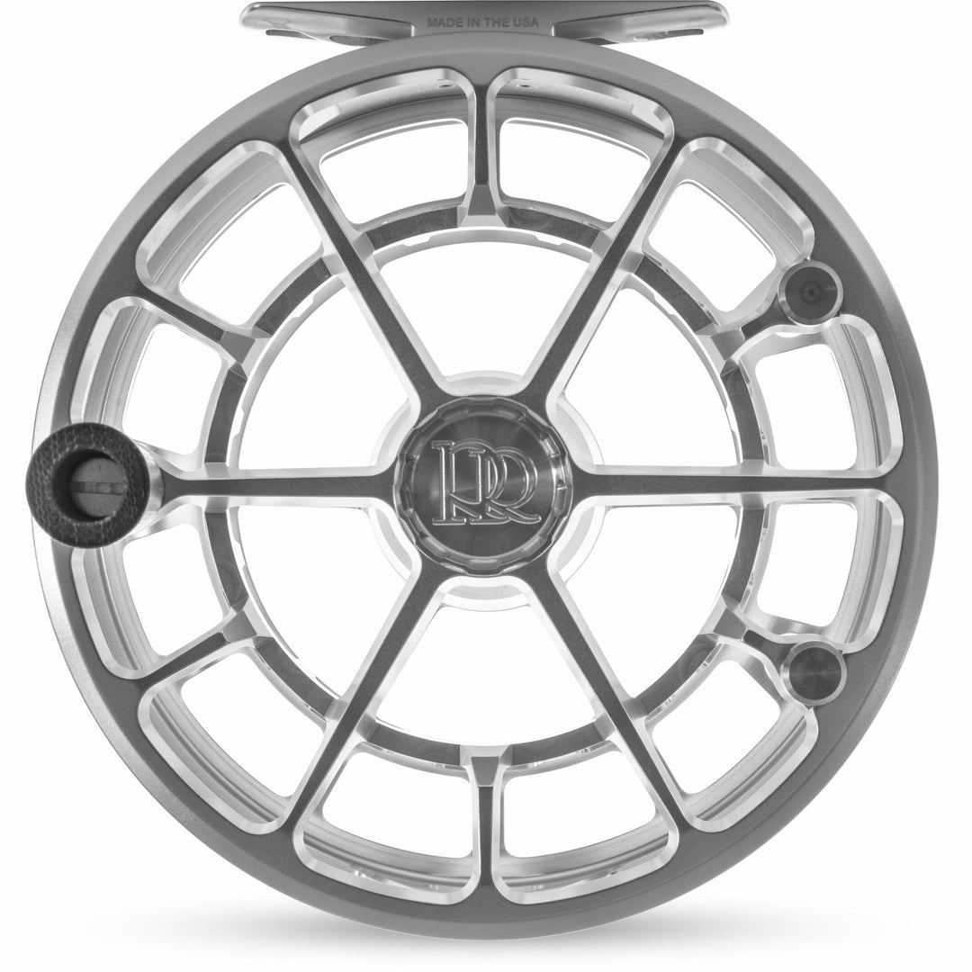 Ross Evolution R Salt silver fishing reel with open-frame spool and USA made engraving