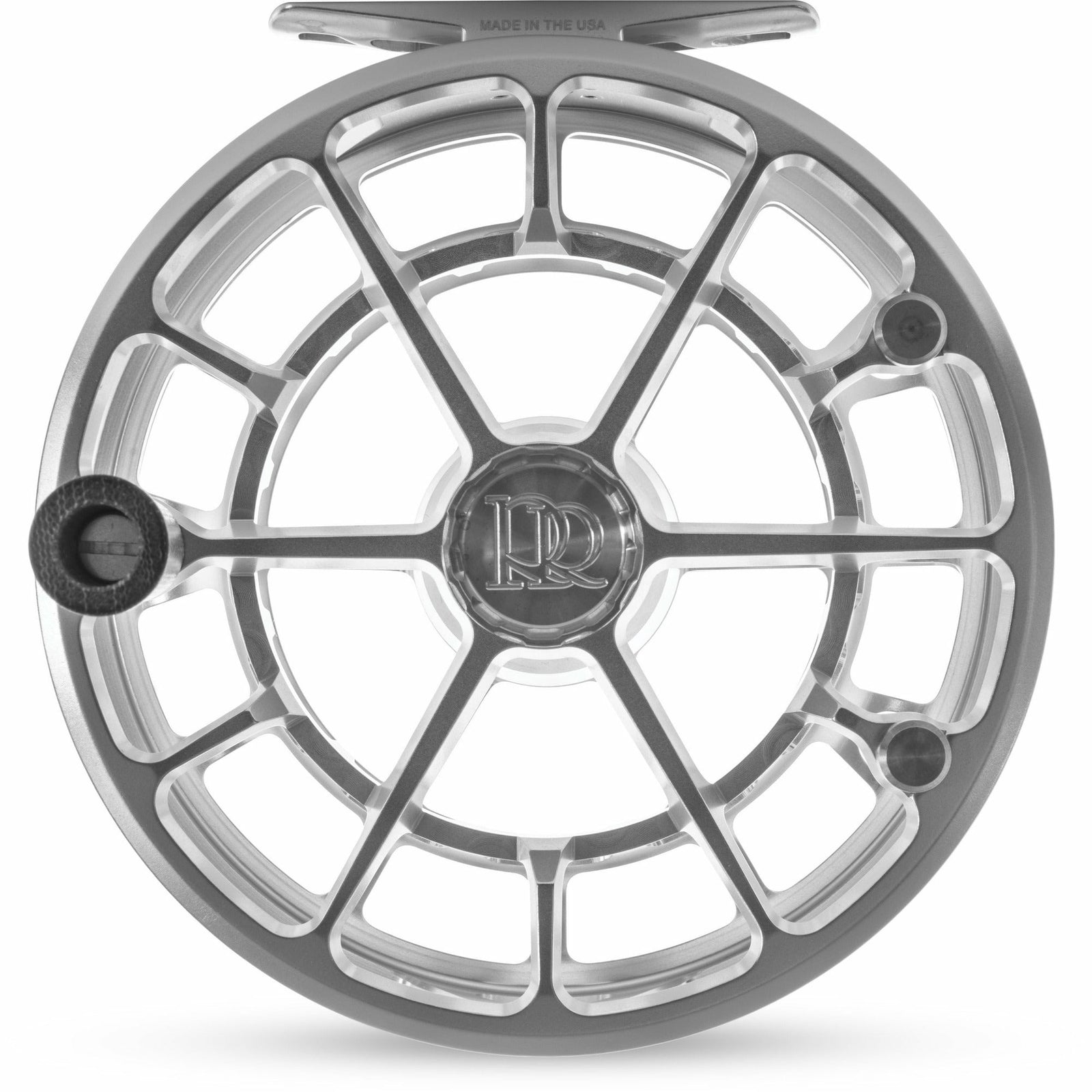 Ross Evolution R Salt silver fishing reel with open-frame spool and USA made engraving