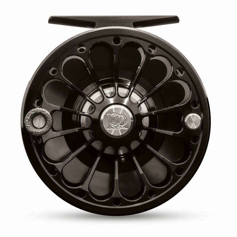 Black Ross San Miguel open face fly reel with silver RR logo medallion