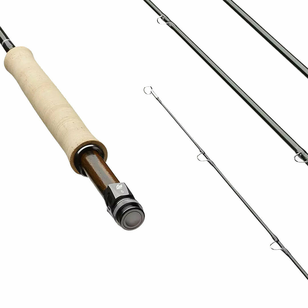 Sage R8 Core fly rod handle with cork grip and reel seat detail