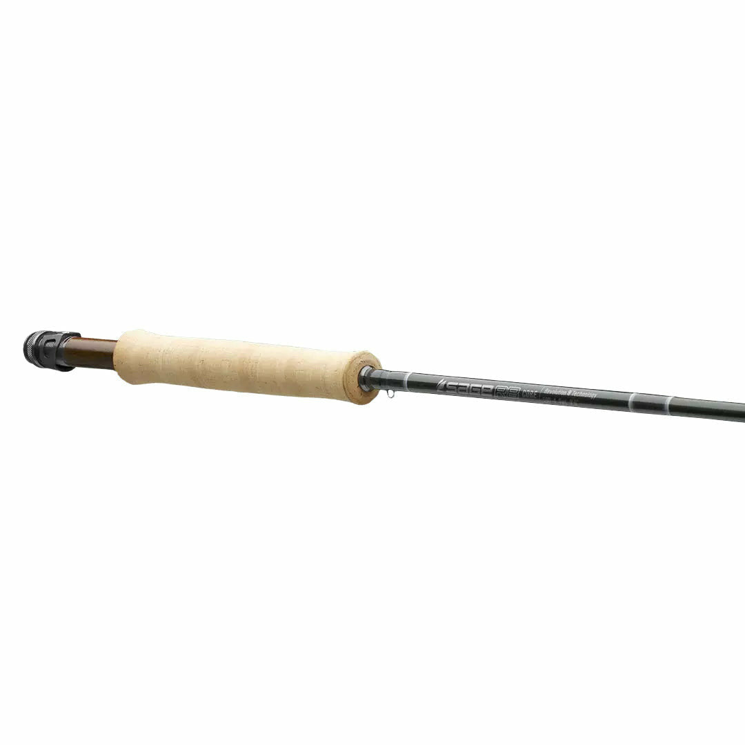 Sage R8 Core fly rod blank with white text logo on graphite shaft
