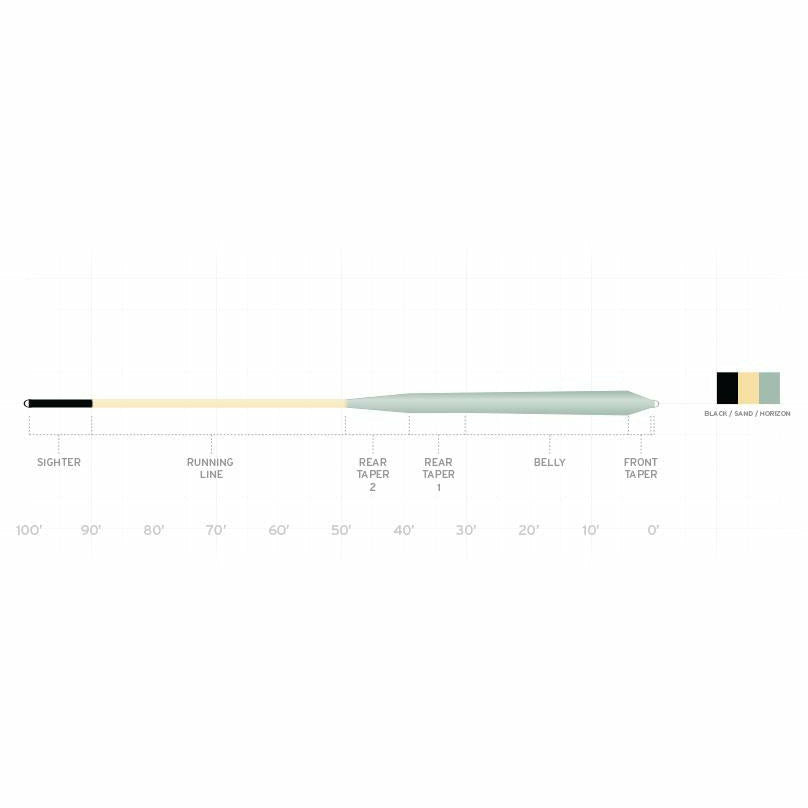 Scientific Anglers Amplitude Smooth Infinity Salt fly line technical diagram showing sighter, running line, and taper profile