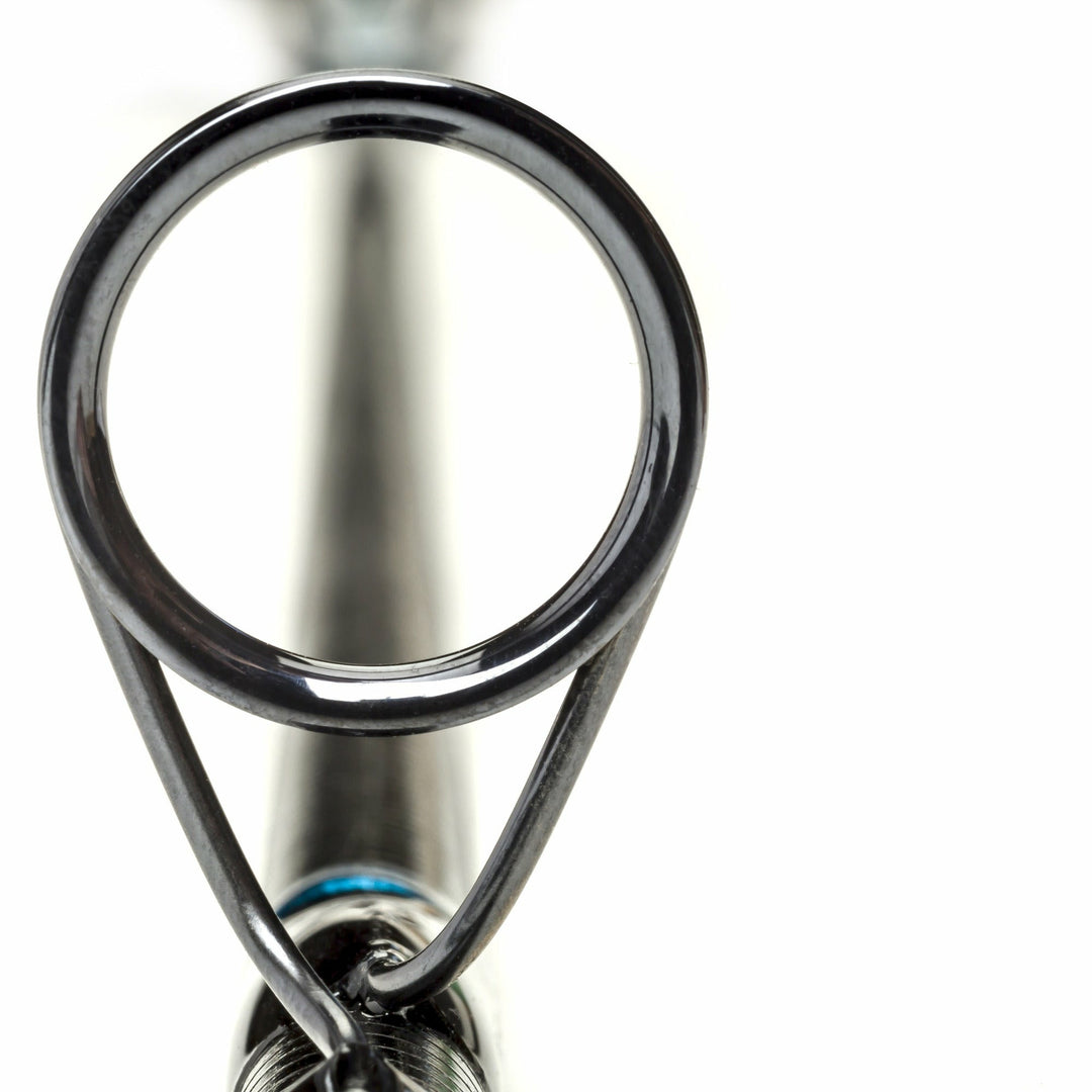 Close-up of chrome tip-top guide on Scott Sector fly rod blank