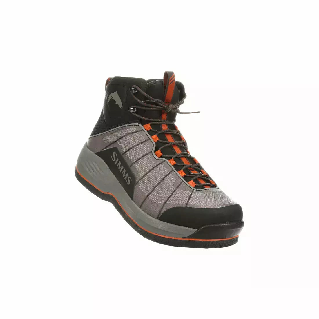 Simms Flyweight wading boots grey mesh upper with orange lace loops
