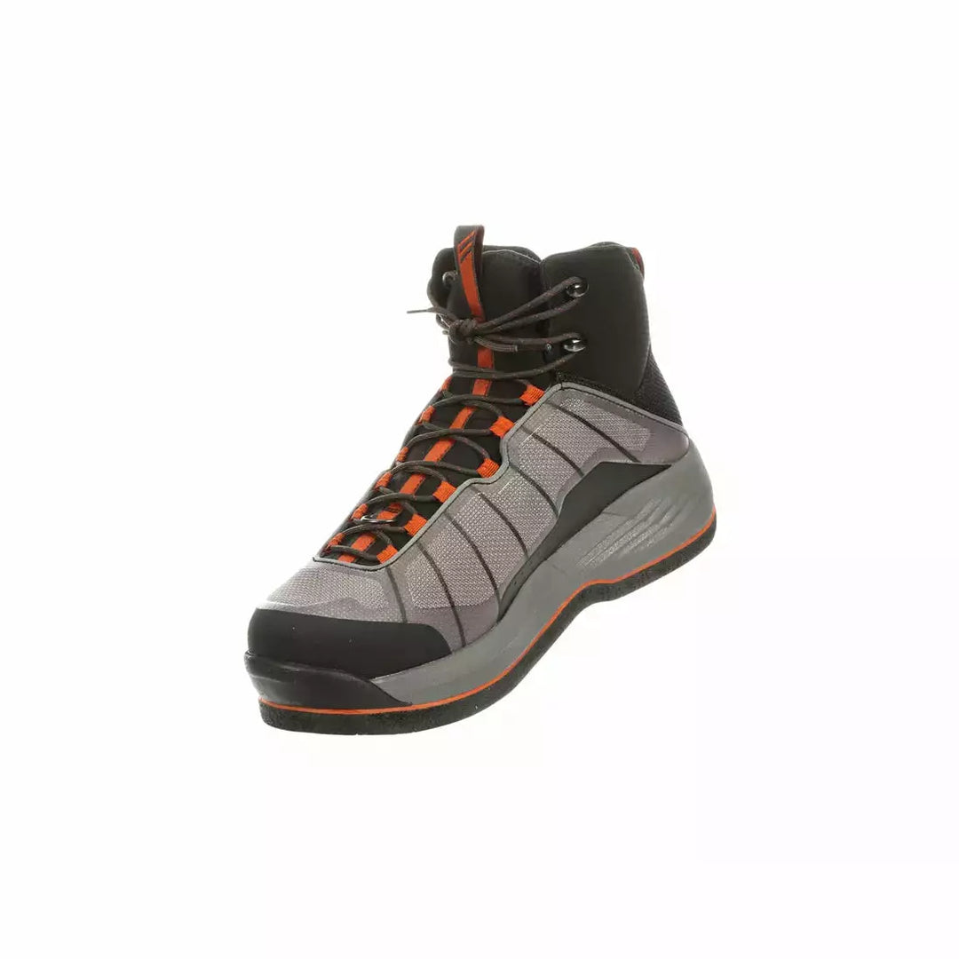 Simms Flyweight wading boots rear view highlighting heel counter and lacing