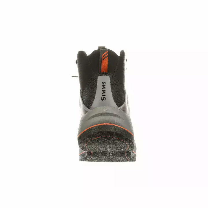 Simms Flyweight Wading Boots rear view with orange pull loop and felt sole