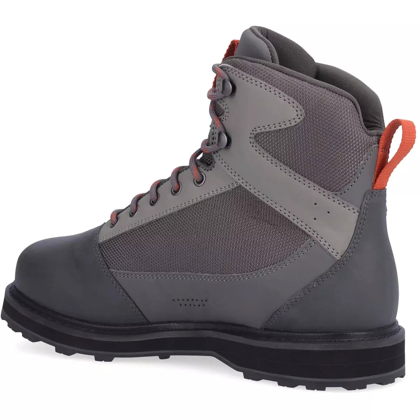 Inner side view of Simms Tributary wading boot showing mesh panels and ventilation holes