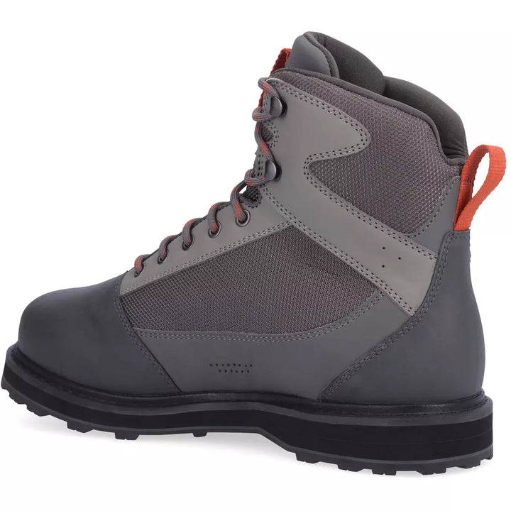 Inner side view of Simms Tributary wading boot showing mesh panels and ventilation holes