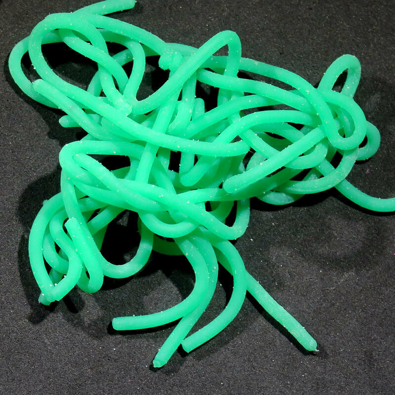 Neon green tubular Squirmy Wormies fly tying material texture