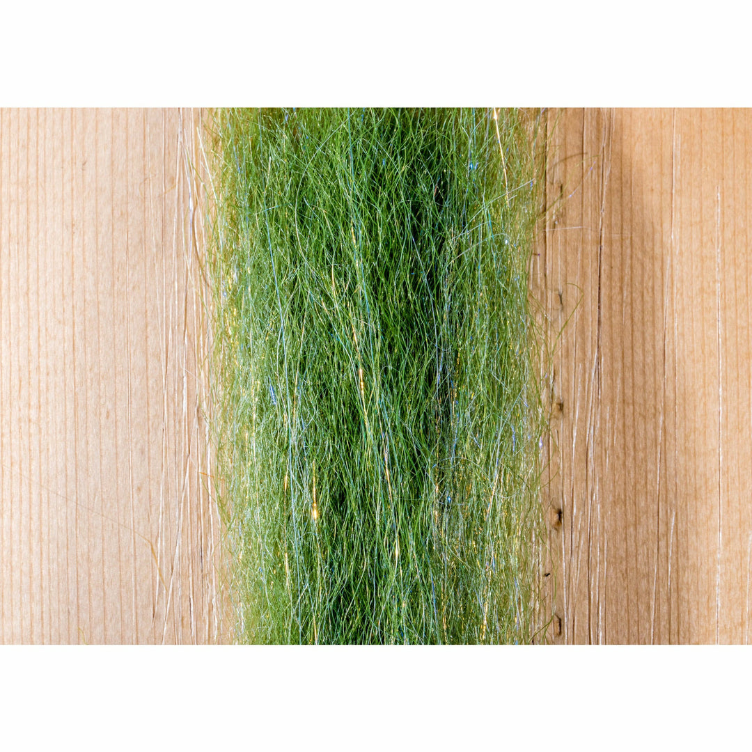 Steve Farrar UV Blend fly tying material in UV Olive with iridescent flash fibers