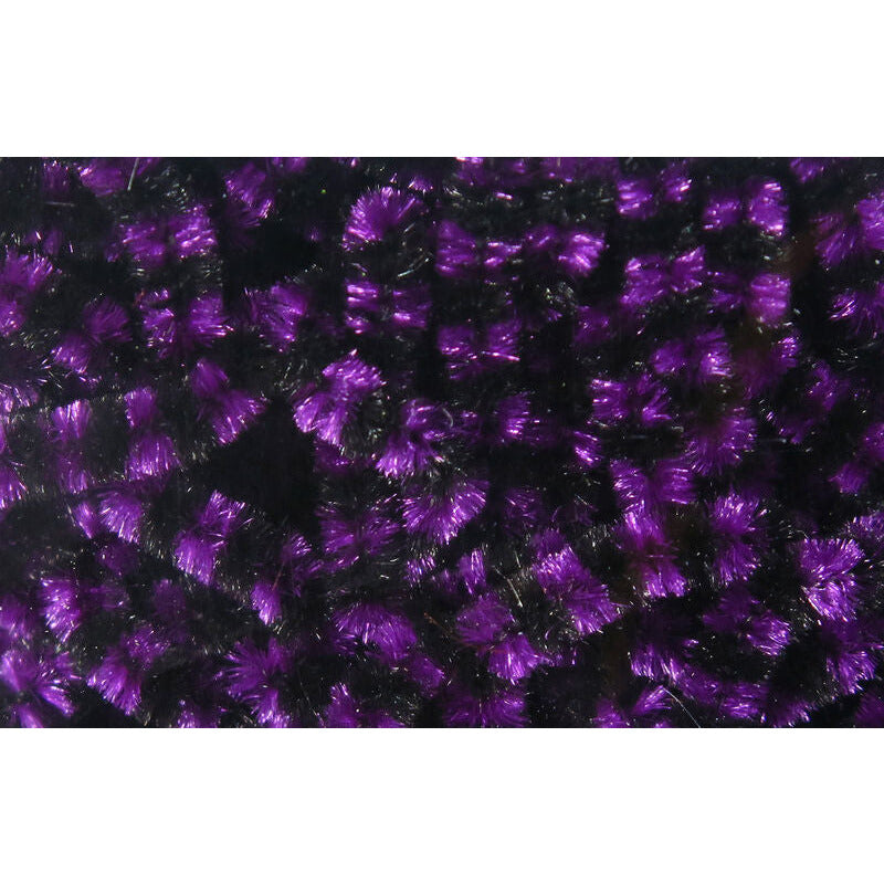 Purple and black synthetic chenille fibers for freshwater fly tying